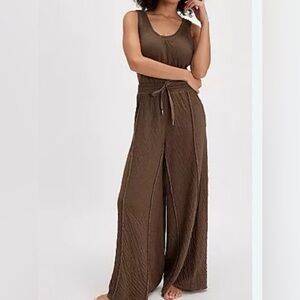 Free People Brown Wait a Minute Sleeveless Jersey Jumpsuit